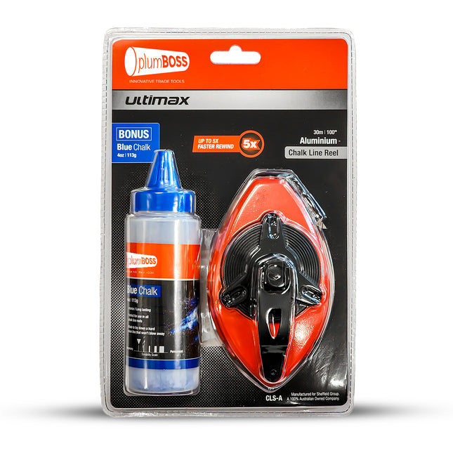 Plumboss Reel and Chalk Set - 100ft and 4oz Blue | 64499