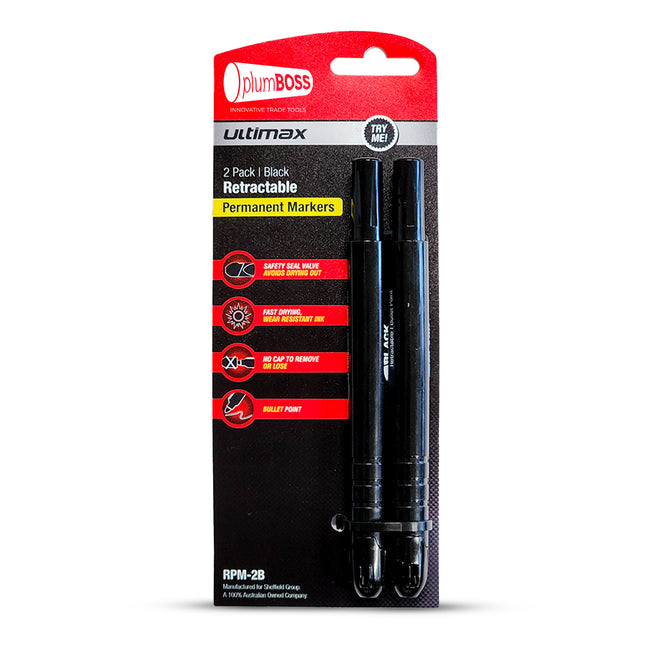 Plumboss Retractable Permanent Marker - 2 Pck Black | RPM-2B
